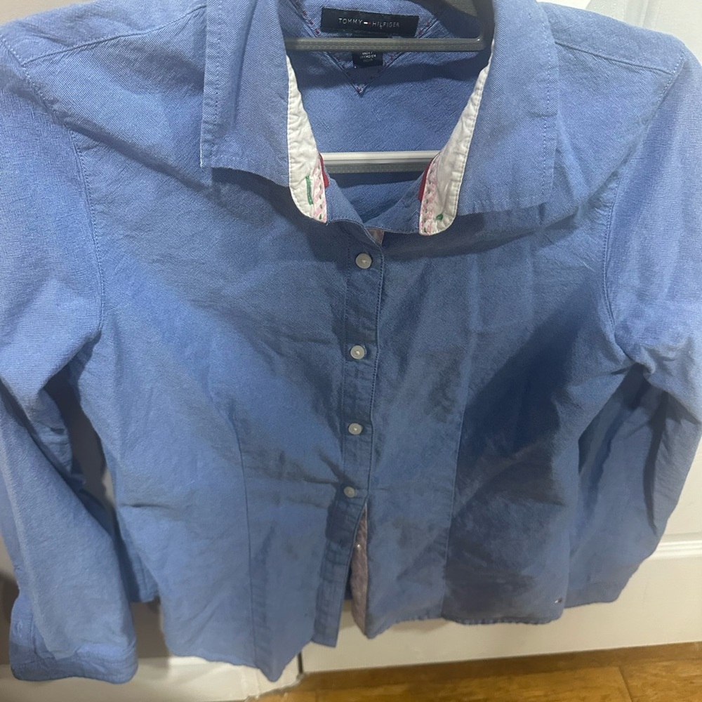 Tommy Hilfiger Light Blue Button-Down with Pink Trim